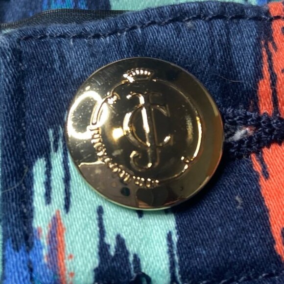 NWT Juicy Couture Printed Denim High Waist Shorts in Regal Coral Island Sz 32 - Picture 6 of 13